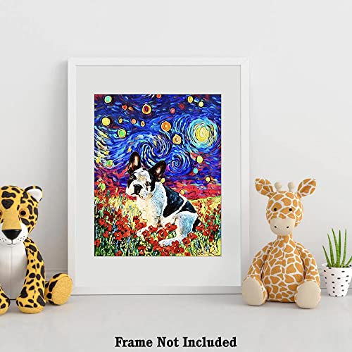 Bestbuddy Pet 8X10 Unframed Starry Night Styled French Bulldog White Black Animals Lover Family Peace Love Oil Painting Art Print Poster Wall Decor Ap073 #TOP3