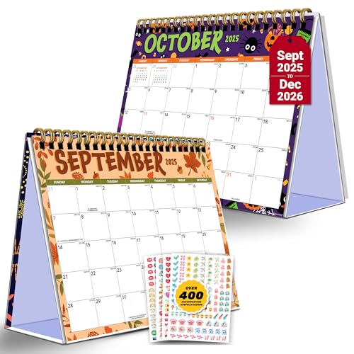 Decorably 18 Months Colorful Stand Up Desk Calendar 2025 July