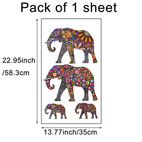 Pinenjoy Colorful Elephant Wall Art Decal Large Mandala Flower Pattern Wall Sticker 23X13Inch Removable Vinyl Decor For Home Office Nursery #TOP1