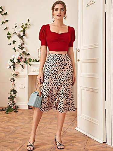 Image of Istyle Can Sweetheart Neck Ruched Front Puff Sleeve /Half Sleeve Streachable Solid /Plain Slim Fit Crop top for Women | Women's Slim FIT Crop TOP | Tops for Women