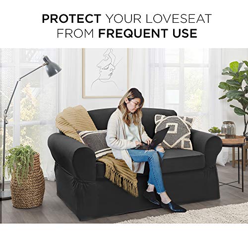 Maytex Pixel Ultra Soft Stretch Loveseat Couch Furniture Cover Slipcover, 2-Piece, Black #TOP1
