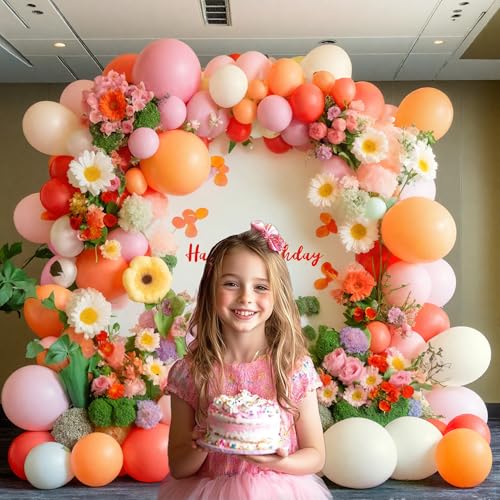Image of Pink and Coral Red Balloon Garland Arch Kit, Ivory White Maca Orange Latex Balloons Arch Kit for Mother's Day Wedding Engagement Anniversary Birthday Baby Shower Party Decoration Supplies