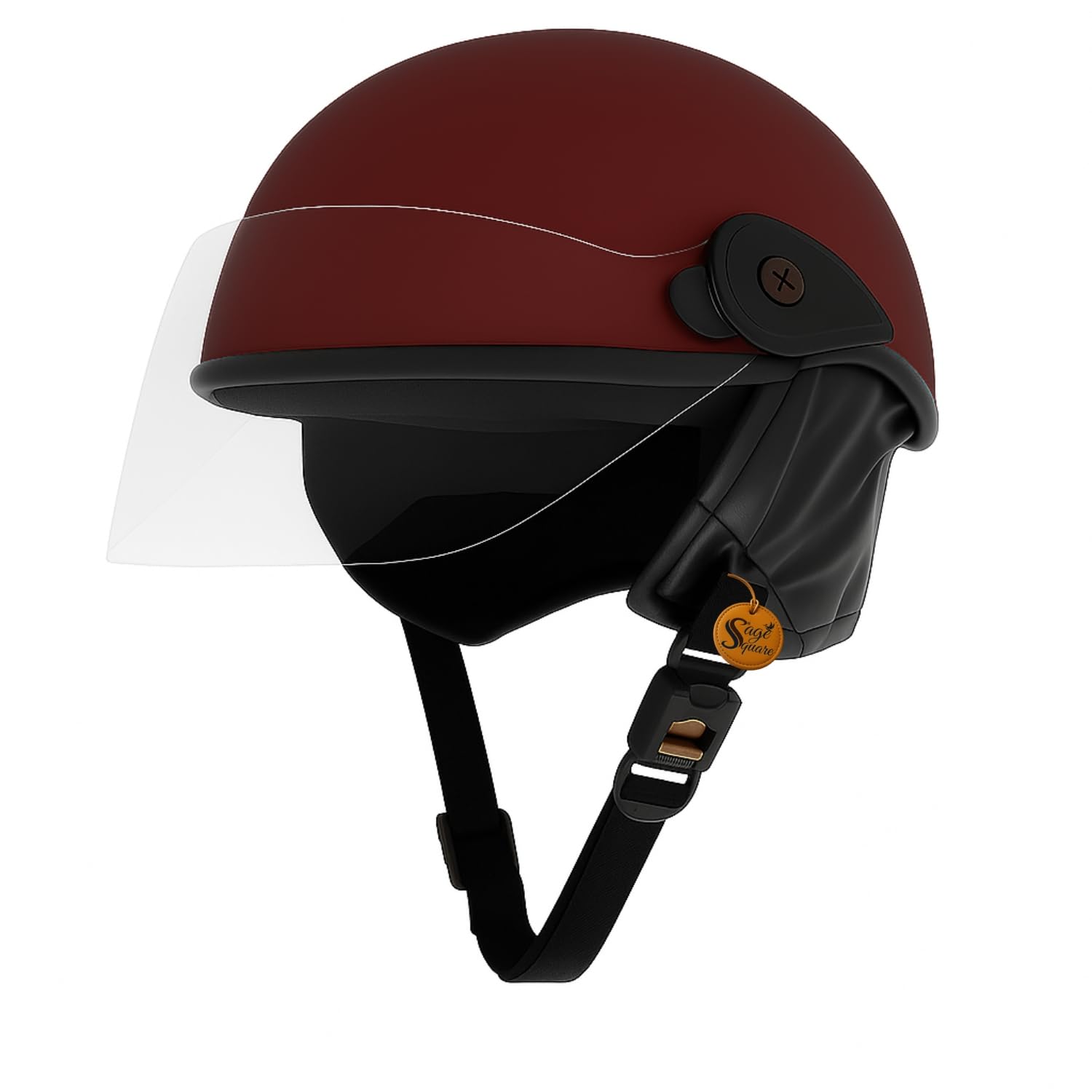 Sage Square Helmet with Clear Visor | Lightweight Protective Headgear for Outdoor Non-Motorised | Shock-Absorbing Padding, Adjustable Strap & Ventilated for Comfort & Safety (WineRed, Matte)-image-15
