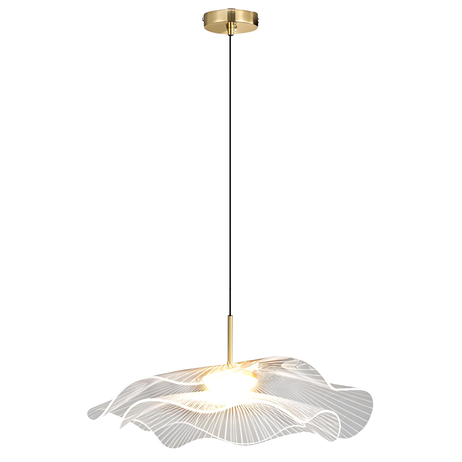 YNVIOZM 23.6" Modern Pendant Light, Double-Layered Acrylic Shade LED Hanging Lamp, Creative Lotus Leaf Design Hanging Ceiling Lighting Fixture 12W Gold Chandelier for Kitchen Island Dining Room