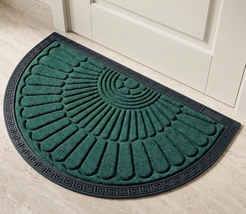 Image of Yellow Weaves Semi Circle Door Mat for Home Entrance, Half Moon Outdoor Rubber Mat - Non-Slip, Anti Skid Half Circle Foot Mat, Dirt Trapper, Heavy-Duty, Waterproof Main Doormat, 45x70 cm | Green