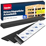 GAUDER Strisce magnetiche autoadesive - Potenti strisce magnetiche adesive per fissare oggetti metallici - Nastro magnetico pretagliato con retro adesivo (6 pezzi - 15 cm x 25 mm x 2 mm)