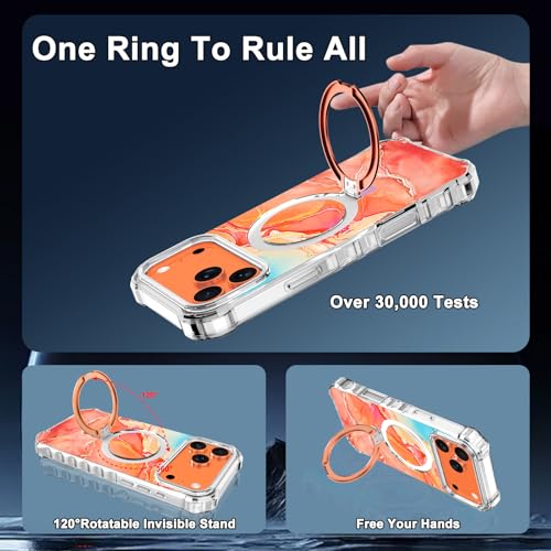 Shecaset for iPhone 18 Pro Max Case,[Compatible with MagSafe][Invisible Magnetic Ring Stand],Slim Iridescent Wavy Women Girls Case for Apple iPhone 18 Pro Max 6.9"(2026),Orange/Gold - image 7