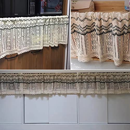 Cortinas cortas de algodón con acabado artesanal de ganchillo para bistro 7