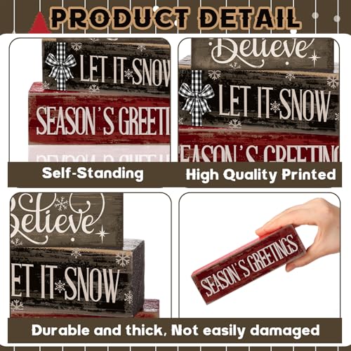 Image of Moucuny 4 Pcs Christmas Table Decor Christmas Tree Centerpiece Rustic Decorative Tree Block Signs Gift Winter Tiered Tray Decor Farmhouse Winter Tabletop Decoration for Home Xmas Party Kitchen Shelf