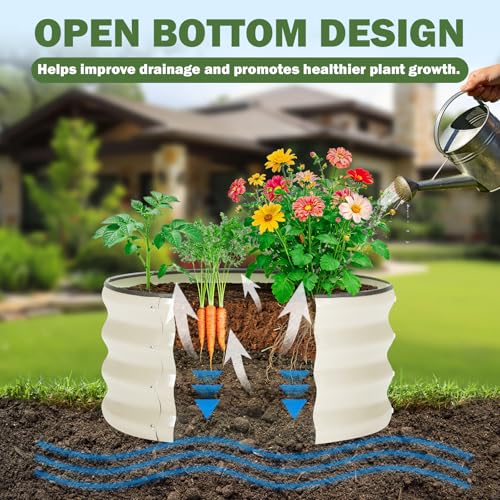Image of 3 PCS Round Raised Garden Bed 2x2x1 ft, Metal Outdoor Planter Box Kit with Safety Rubber Edge, Easy Assemble Bottomless Small Planting Container for Vegetable, Flower, Fruit, White