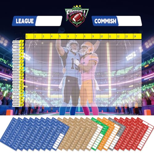 Fantasy Football Draft Board 2026 – Include 500+ Top Ranking Players 14 Teams 20 Rounds Premium Color Edition