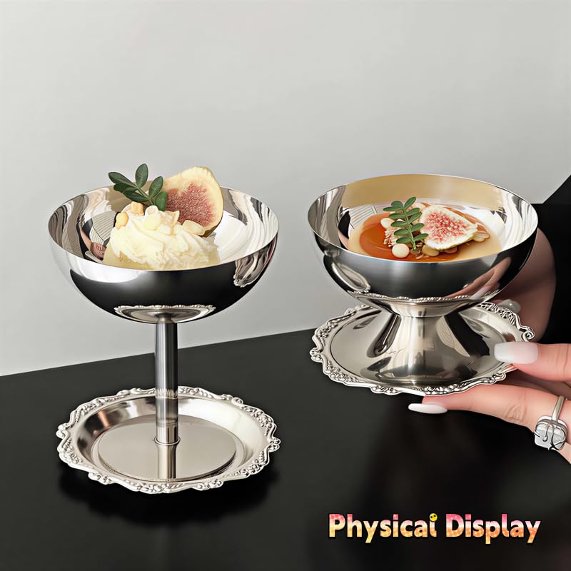 Lot de 4 Coupes à Glace en Acier Inoxydable, Bol à Dessert Isotherme Double Paroi, Verrines à Dessert Réutilisables pour Glaces, Salade de Fruits (Argent mat, grand format-160 ml)