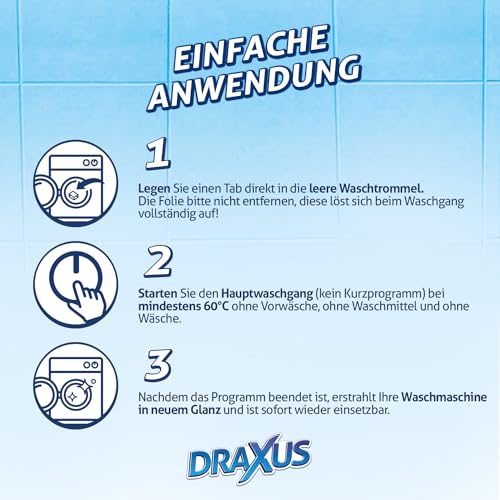 Anti-Kalk-Tabs für Waschmaschinen von Draxus – 30 Stück