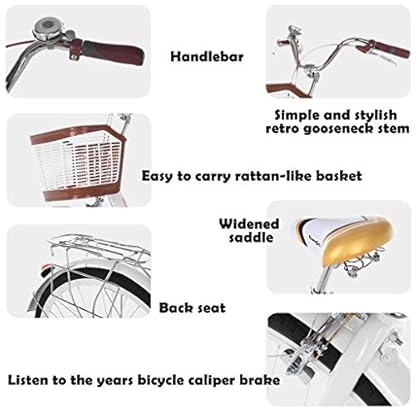 YQCXG Rennrad für Erwachsene Mountainbikes 26 Zoll Beach Cruiser Bike für Damen Klassisches Retro-Fahrrad Retro-Komfortfahrrad Pendler-Fahrräder für engagierte Fahrer Weiß mit Frontkorb, – Bild 5