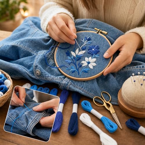 Kit de hilos Sashiko 32 piezas con 12 madejas y 20 agujas miniatura 7