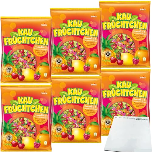 Storck Kaufrüchtchen Kaubonbons in 5 fuchtigen Geschmacksrichtungen 6er Pack (6x425g Packung) + usy Block