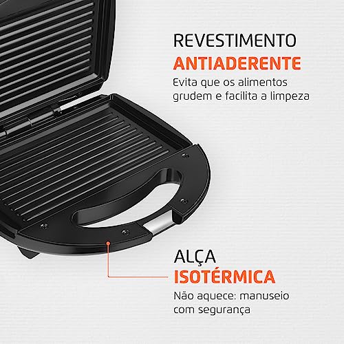 MONDIAL Sanduicheira Fast Grill & Sandwich, Preto, 750W, 220V - S-12 glide