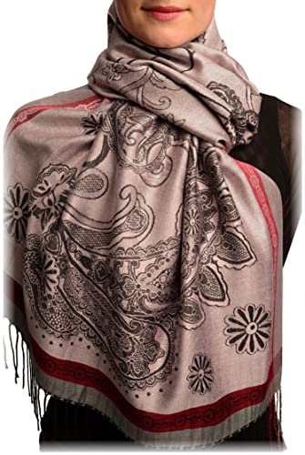 Pashmina rose amarante à motifs cachemire LissKiss, étole douce de qualité supérieure