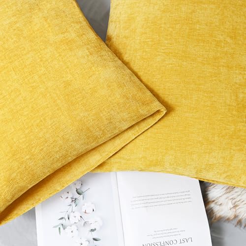 Image of CaliTime Throw Pillow Covers Decorative 20 X 26 Inches Pack of 2 Cozy Chenille Standard Pillow Shams Cases for Couch Sofa Bed Living Room Home Mustard Yellow