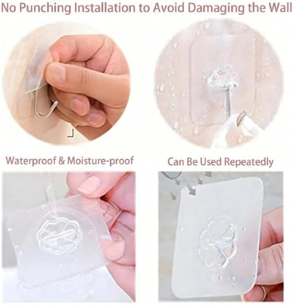 Miniatura 3 de Ganchos adhesivos transparentes, no requiere perforaciones, ganchos adhesivos resistentes, ganchos acrílicos extraíbles, paquete de 10 para cocina,