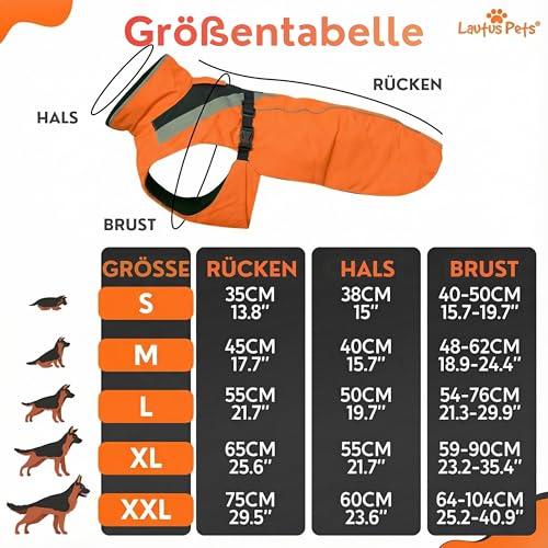Lautus Pets Wasserdichter Hunderegenmantel, reflektierenden Sicherheitsstreifen & Leinenöffnung – Leichte, Jacke für mittelgroße Hunde - M, Orange