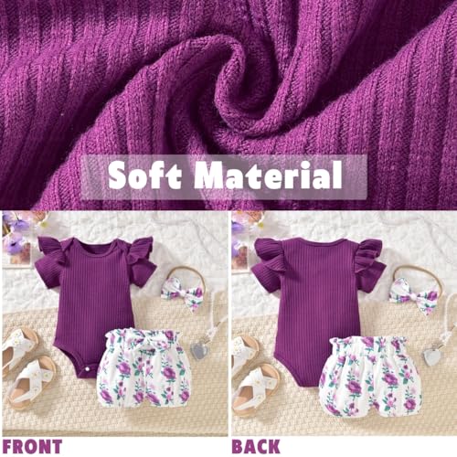 Image of Aalizzwell Baby Girls Ribbed Bodysuit Bloomer Shorts Outfits Summer Clothes