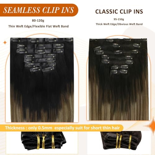 Image of Full Shine Seamless Clip in Hair Extensions Human Hair, Balayage Color 1B /6 /27, 12 Inch 80g 8 Pcs