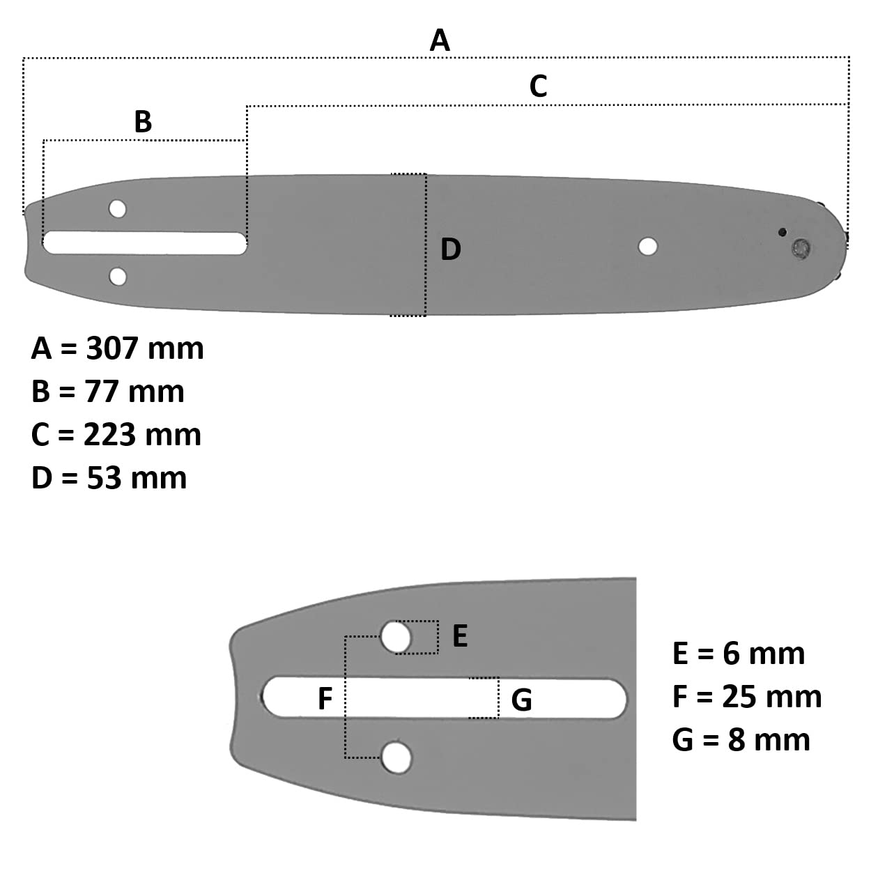 Barra guía de 10 pulgadas (26 cm) con 3 cadenas de 40 eslabones para motosierras de 25 cm3