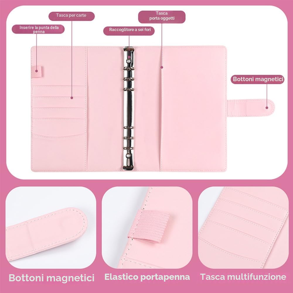 Libro del risparmio A5, 100 Envelope Savings Challenge, Challenge del risparmio, Agenda risparmio soldi con buste, 5050€ (Rosa)
