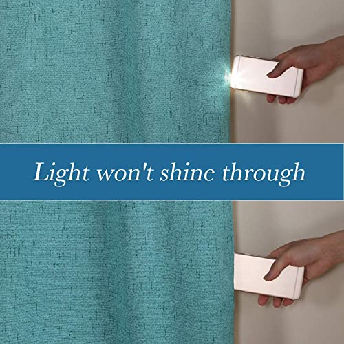 Image of H.VERSAILTEX Linen Blackout Curtains Durable Thick Textured Linen Look 100% Blackout Patio Door Curtain Anti Rust Grommet Extra Wide Sliding Door Curtain Panel, W100 x L108 inch - Teal