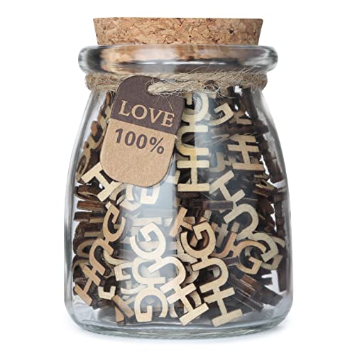 Dare un abbraccio in una bottiglia (200 ml), abbracci in un barattolo: ritagli di legno lettera pezzo; barattolo di abbraccio regali per San Valentino,compleanno,crisma/vacanza. (100 pezzi abbraccio)