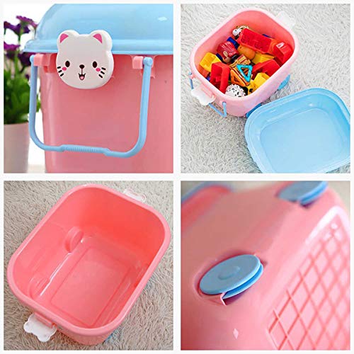 Image of Baby Bucket Multipurpose Storage Box with Wheels | Children's Toy Storage Box | Pulley Plastic Case Storage Container-(49 x 38 x 30.8 cm)-[Pink-Cat]