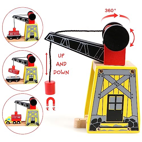 KABENFIS Wooden 39 Pcs Train Tracks Toys with Crane Bridge and Wooden Railway Tracks Toys for Kids, Brown - Image 4