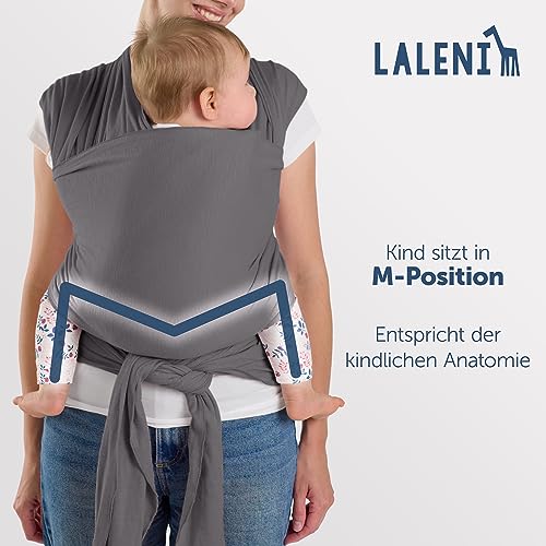 Laleni Tragetuch Baby neugeboren bis 15 kg aus weicher Baumwolle - Babytrage Neugeborene ab Geburt - OEKO-TEX zertifiziertes Tragetuch Kleinkind - Wickeltuch Baby mit 5,10 m Länge - Babytuch in Grau