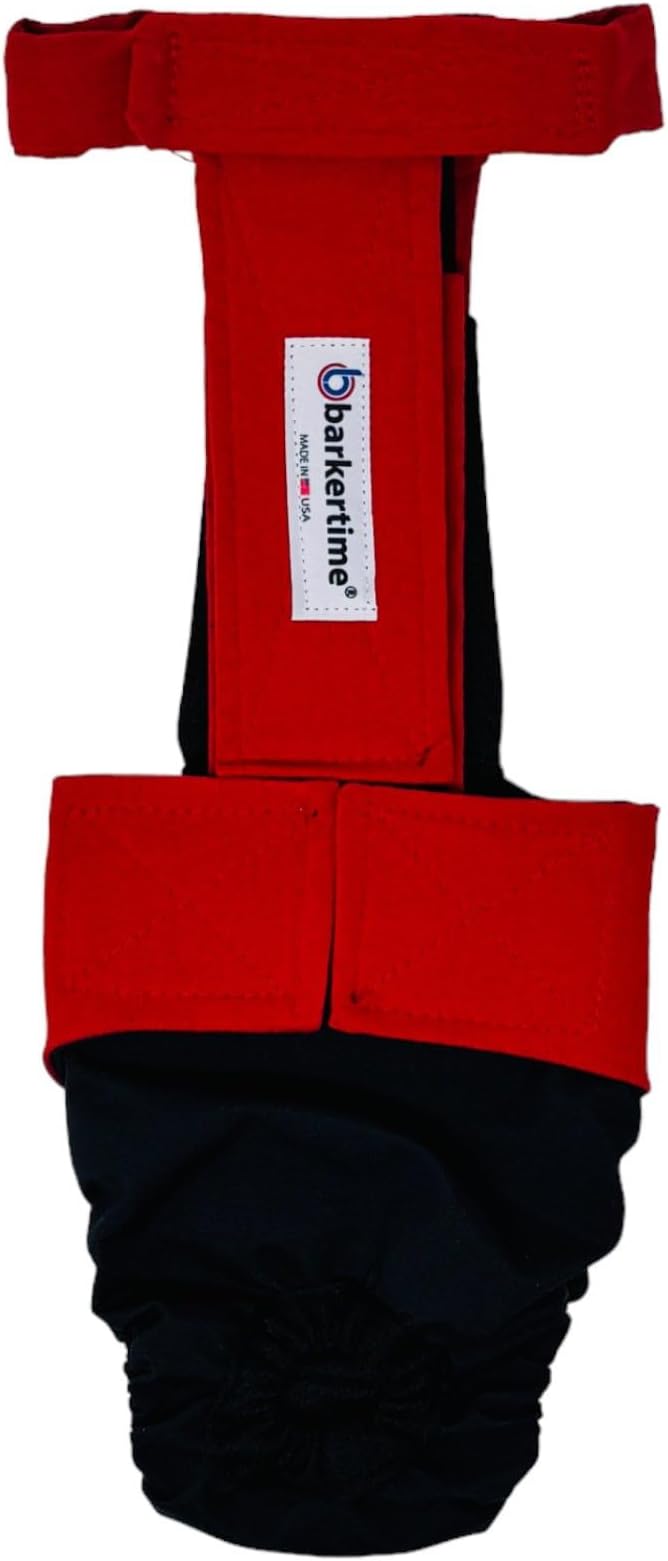 Barkertime Red and Black Dog Diaper Overall, L, without Tail Hole - Made in USA