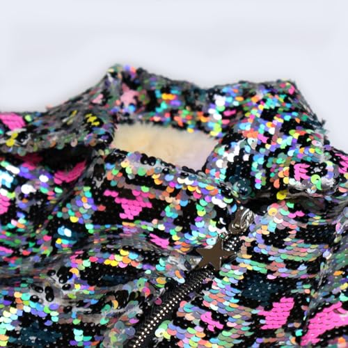 Girls Leopard Silver Biker Jacket with Soft Tie Dye Fleece Lining, Side Pockets4