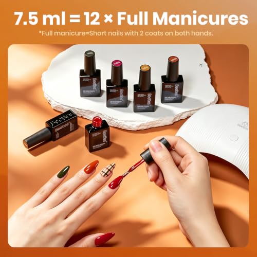 Image of Beetles Fall Gel Polish Set, Forest Glow Collection, 6 Colors | Red Orange Mustard Olive Green Gel Polish, Warm Earth Tone Soak Off UV LED Nail Gel for DIY Manicure