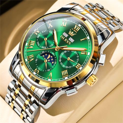 Image of OLEVS Mens Automatic Watch Mechanical Self Winding Luxury Business Dress Moon Phase Stainless Steel Calendar Wrist Watches for Men Waterproof Luminous
