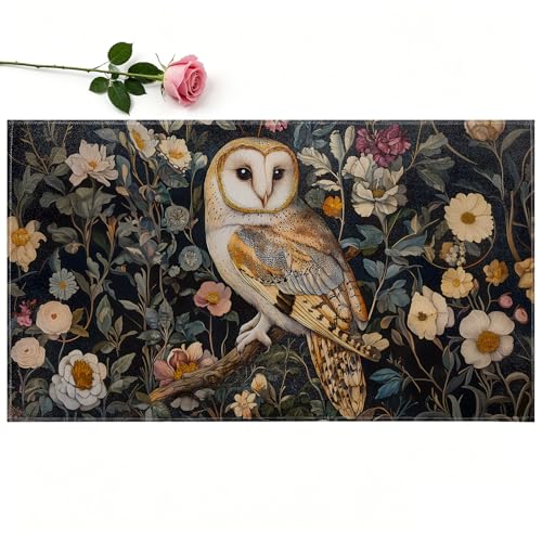 Owl Floral Indoor Door Mat, Felpudo de entrada antideslizante, pintura al óleo botánica vintage de búho, alfombra decorativa para pasillos y entrada 17x29.5 pulgadas