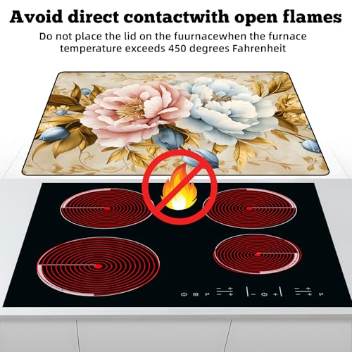 Image of Multi-Design Stove Top Cover for Glass /Electric Stoves - 3-in-1 Heat-Resistant Protector Mat, Non-Slip Drying Rack 28 inchx20 inch (Pink-White Peony, 28 inch L x 20 inch W)