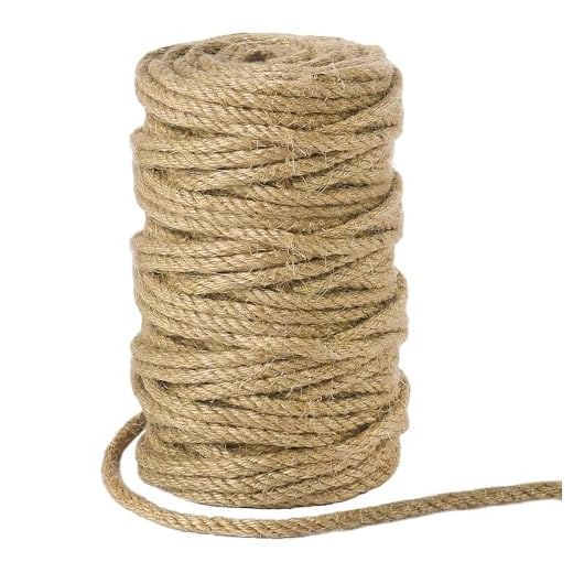 Cuerda de Yute 6mm x 30m Cuerda Cañamo Natural Cuerdas Sisal Cuerda SOGA Gruesa Rascador para Gatos para Manualidades Jardinería Decoración Artesanía Envoltura