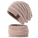 [PALAME] ニット帽 ネックウォーマー レディース 冬 防寒 【ふわふわ裏起毛・360°究極防寒・美シルエット】 ニット 帽子 セット ビーニー 目出し帽 保温 伸縮性 柔らかい 暖かい おしゃれ 可愛い 小顔 防風 通勤・通学・自転車・アウトドア (ニット帽+ネックウォーマー-ピンク)