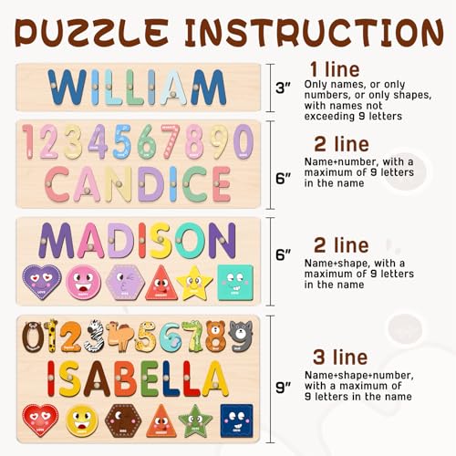 Image of Name Puzzles for Toddlers Boy and Girl, Personalized Wooden Shapes Puzzles for Toddlers 1-3, Educational Toys, Customized Baby Gifts, 1 Year Old Girl Gifts
