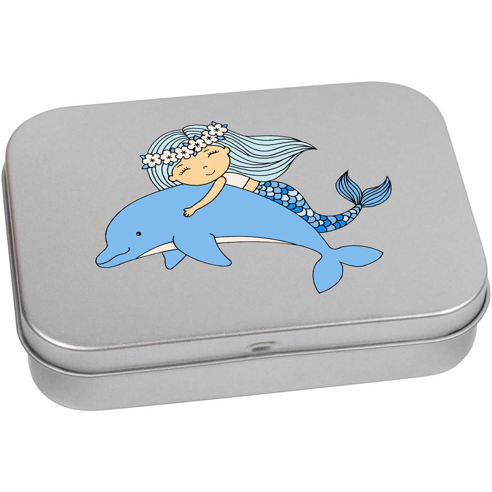 Azeeda 110mm 'Dolphin Mermaid' Metal Hinged Tin/Storage Box (TT00128434)