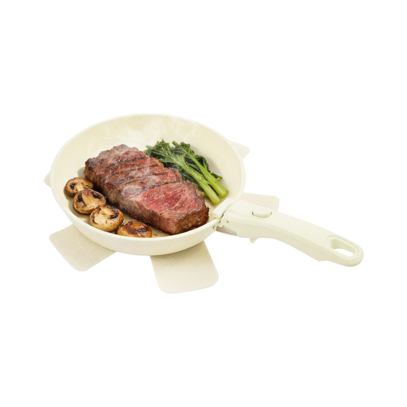 Lot de 15 casseroles avec poignée amovible pour tous les types de plaques de cuisson en fonte et verre, pour induction et gaz, peu encombrant et polyvalent, beige