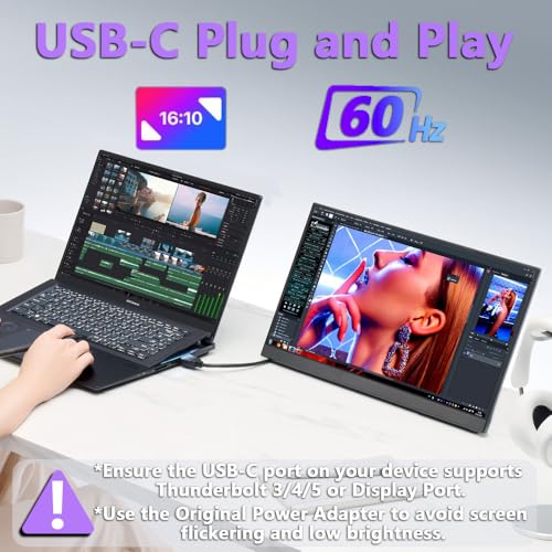 Image of 16 inch Portable Monitor 1200P 16:10 IPS Laptop Screen Extender, USB-C HDMI External Second Monitor with HDR, Built-in Stand & Speakers,VESA Compatible Portable Monitor for Laptop PC Mac Phone Xbox PS5