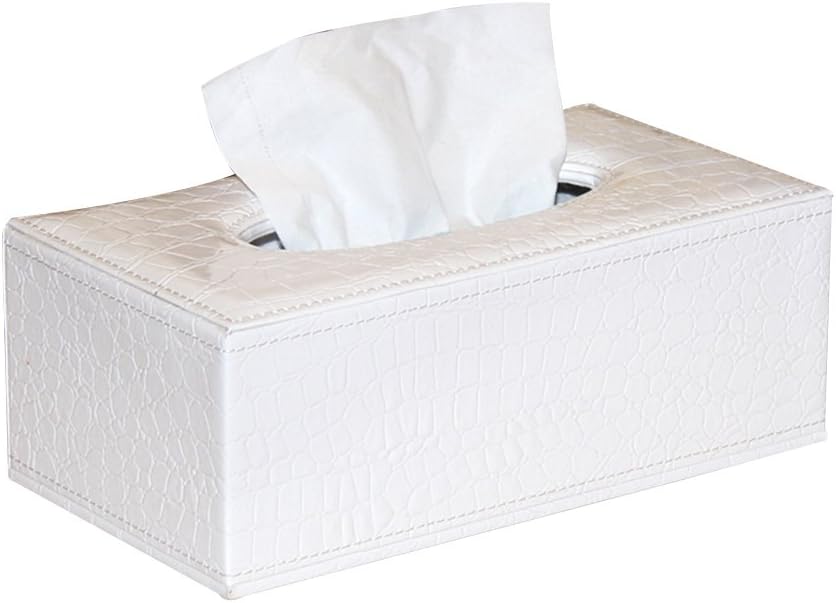 PU Leather White Crocodile Pattern Rectangular Tissue Box Holder for House&Car