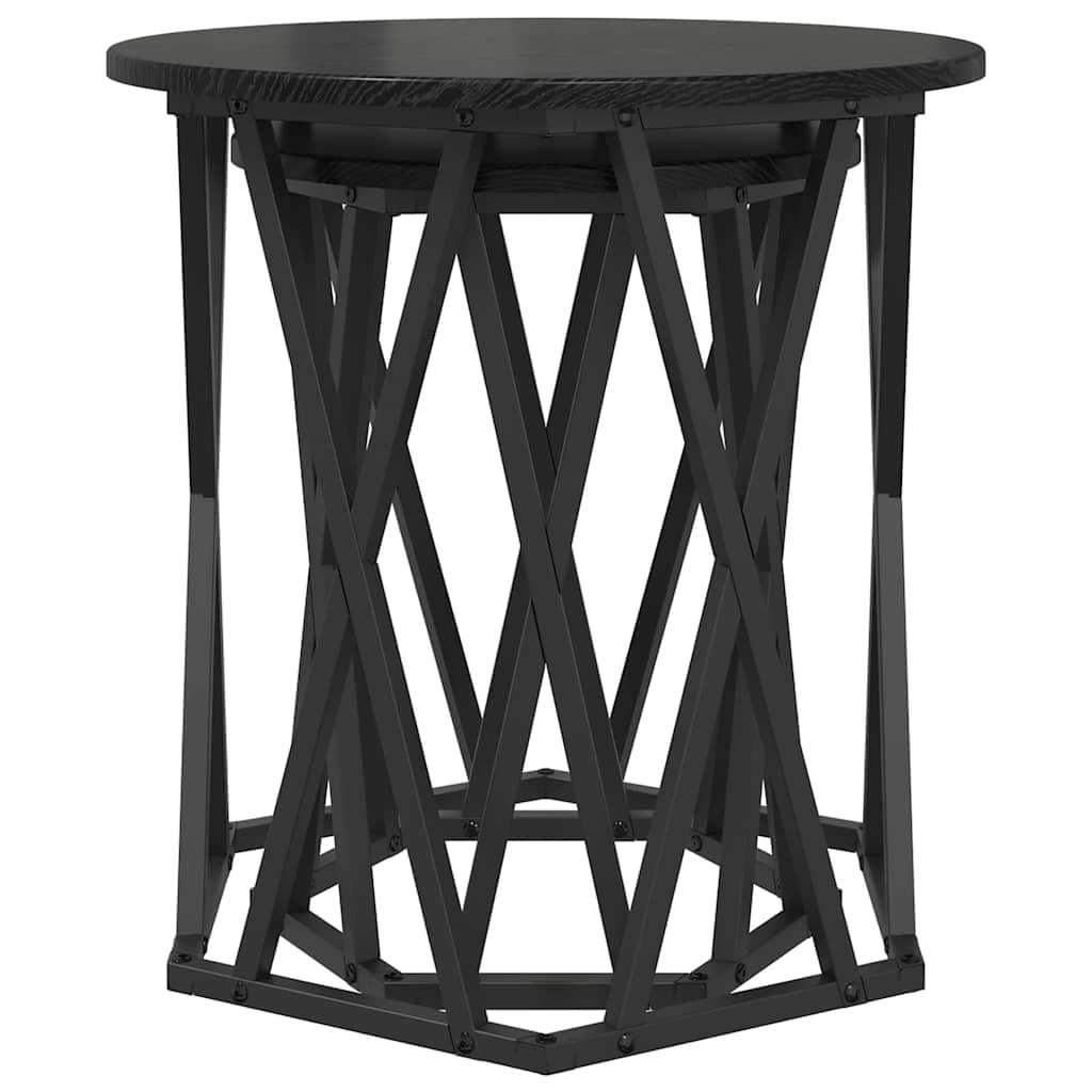 Juego de 2 mesas auxiliares de madera de roble negro, hexagonales, modernas, para salón, con diseño duradero