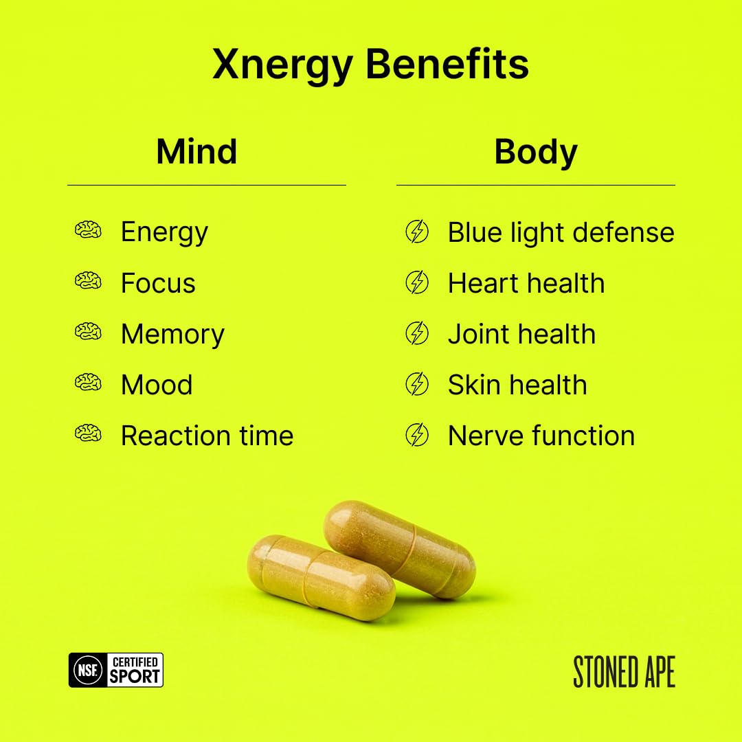 Stoned Ape Xnergy - NSF Certified for Sport Nootropic for Focus, Energy & Reaction Time - Citicoline, Bacopa, Lion's Mane + Caffeine - Clean Energy, No Crash - Vegan, 60 Capsules — Amazon image 7