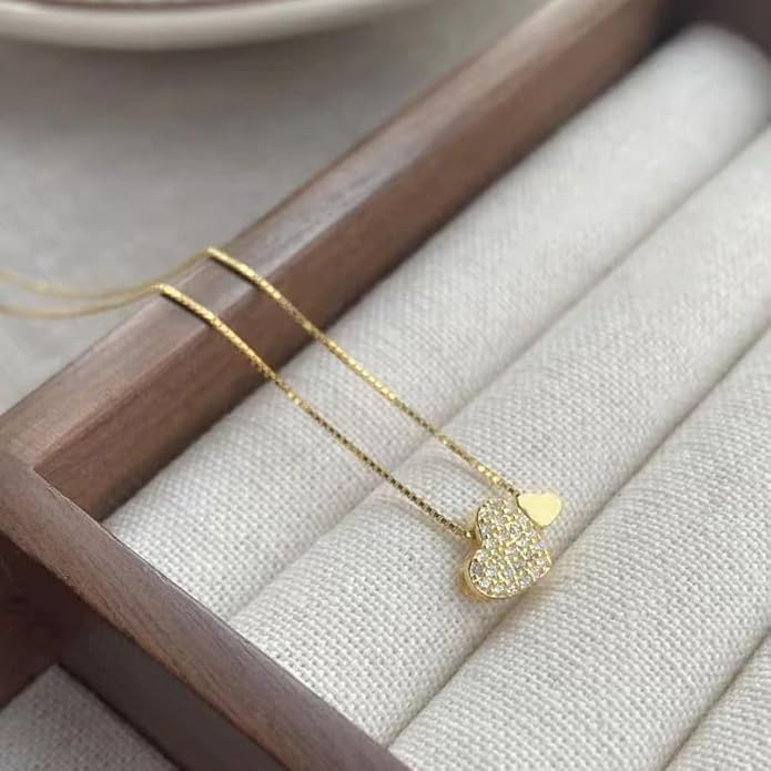 18K Gold Plated Heart Pendant Necklace for Women – Double Heart Charm with Cubic Zirconia, Elegant Box Chain Jewelry - Image 4